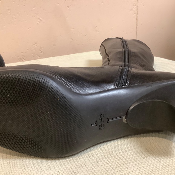 Prada Linea Rossa Black Leather Square Toe Knee-High Boots - Picture 9 of 11